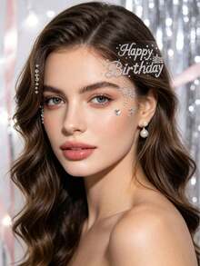 1pc Birthday Theme Rhinestone Face Sticker, English Happy Birthday Bow Heart Star Rhinestone Pattern, Self-Adhesive Glue-Free Design, Theme Party Banquet Photography Girl Style Face Makeup Decoration Sticker - Multicolor - View 3