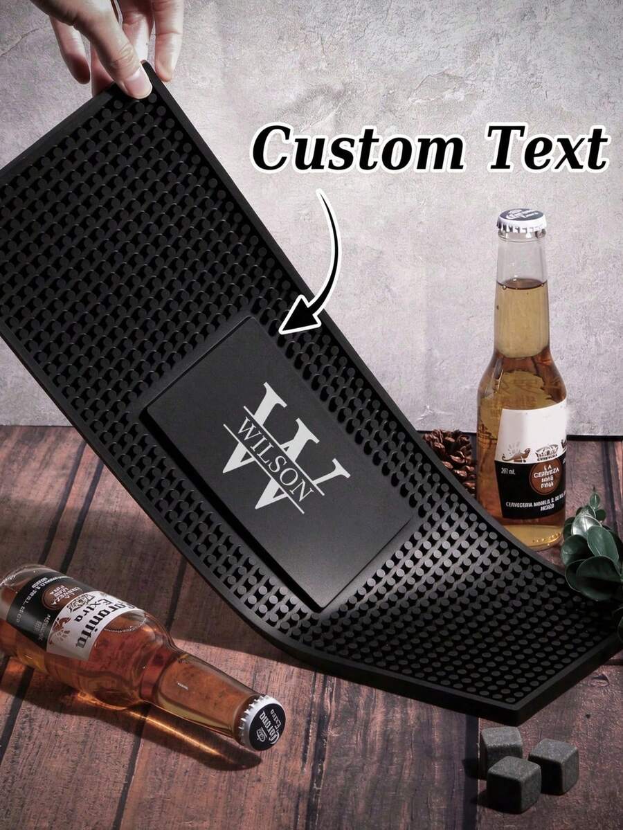 1pc Personalized Custom Bar Mat, Custom Bar Long Mat (For Coffee/Bartender), Home Bar And Bar Accessories, Rubber Bar Mat (Father's Day Gift) Gift For Husband, Men's Christmas Gift. - Black - View 1