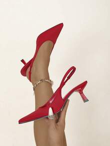Burgundy Pointed Toe Strap Stiletto High Heels, Suitable For Wedding Party (Size Runs Large) - Red - View 7
