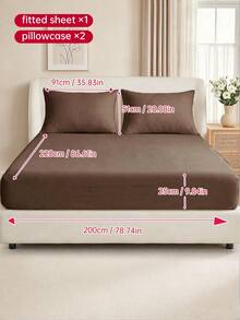 2/3pcs Solid Color Fitted Sheets, Mattress Protector, Mattress Cover, Deep Pocket Bed Sheets, Soft & Breathable, Fits All Bed Sizes - Twin, Full, Queen, King, 9-12 Inches/25cm Deep Pocket, Machine Washable, Brown - Brown - View 20