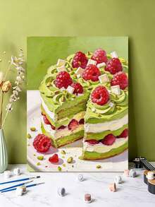 DIY Green Matcha Raspberry Layer Cake (Frameless Or Framed) Paint By Numbers Kit(Acrylic) Arts & Crafts For Adult Beginners Home Wall Decor Holiday Gifts - Sets - View 5
