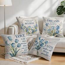 4pcs/1pc A Tulip Quote Pattern Pillow Case Without Insert, Single-Sided Printed Pillow Case, Suitable For Living Room Bedroom Home Decor, All Season Pillow Case - Multicolor - View 9