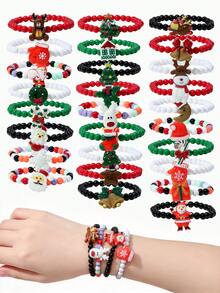 9pcs Kids Jewelry Christmas Tree Snowflake Santa Gift Beaded Bracelet For Holiday Party - Multicolor - View 1