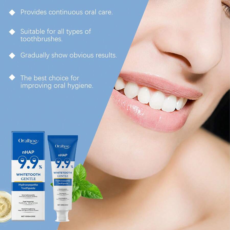 oralhoe Pasta de dientes de nano hidroxiapatita de menta, blanqueamiento dental, aliento fresco de larga duración, eliminación de manchas, limpieza profunda, fortalecimiento del esmalte, elimina manchas, fácil de espumar