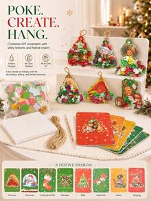 Christmas Poke Art Craft Kit For Kids,DIY Holiday Ornament Making Set With Colorful Mesh Pieces,Poke Stylus,Foam Pad & Hanging Strings,Christmas Gift - Multicolor - View 11