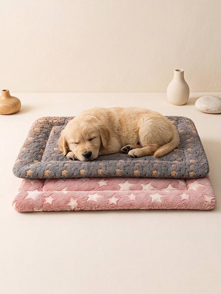PETSIN 1pc Star Print Soft Warm Dog Bed Pad, Sleeping Mat, Winter Outdoor Indoor Pet Warm Sleeping Pad Dog Pillow, Suitable For Small Medium Large Dogs And Cats, Machine Washable