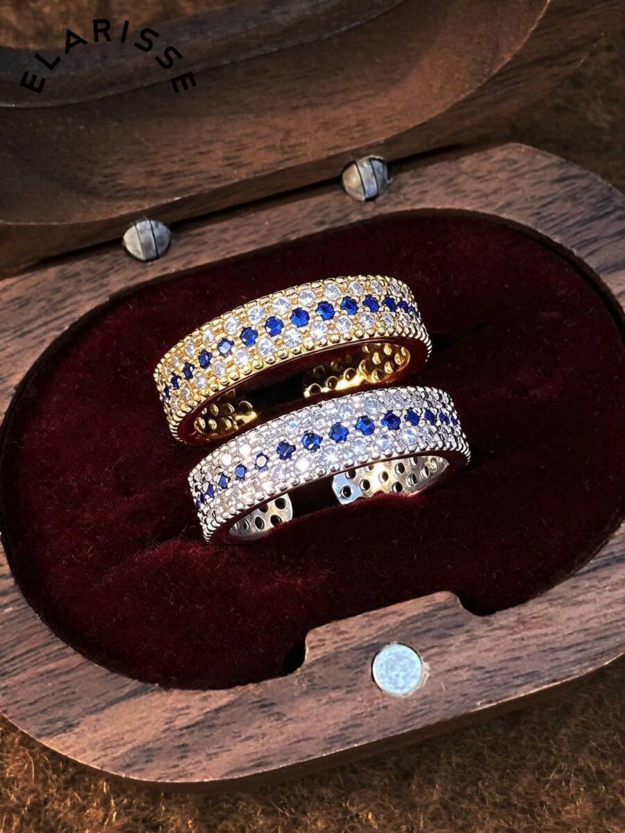 2pcs Fashion Luxury Cubic Zirconia Copper Alloy Open Ring Set, Suitable For Women's Casual And Party Wear