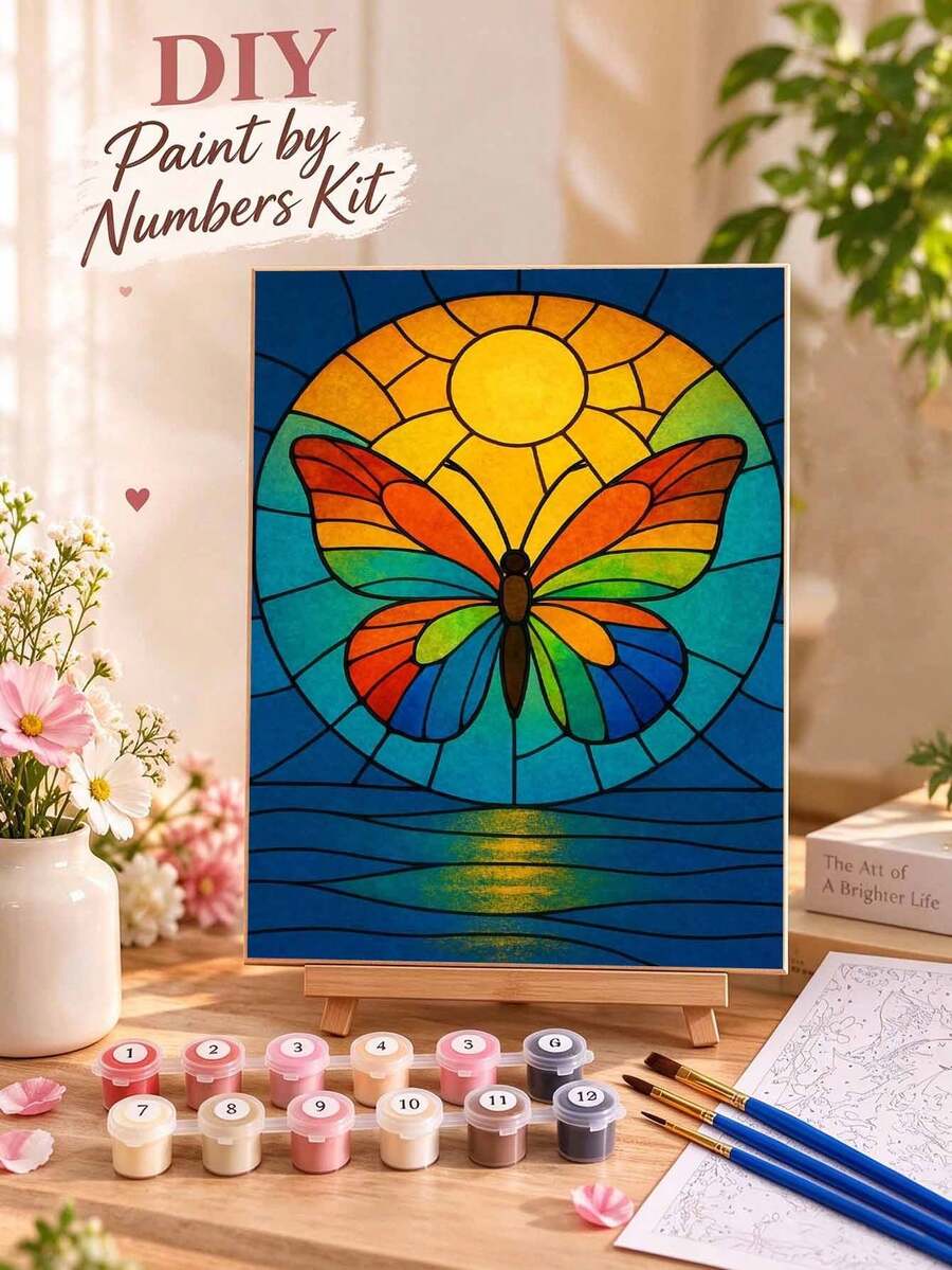 Stained Glass Butterfly Sun (Frameless Or Framed) DIY Paint By Numbers Kit(Acrylic) Arts & Crafts For Adult Beginners Home Wall Decor Holiday Gifts - Sets - View 1