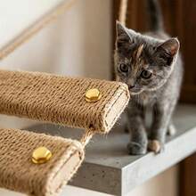 Cat Rope Ladder Wall Mounted - Natural Jute Rope Wrapped Climbing Ladder Stairs Bridge Flexible Wall Scratching Steps Post For Indoor Cats Kitty, Heavy Duty Wooden Cat Wall Furniture Shelves - Ginger - View 4