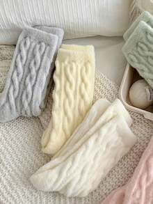 1/5/10 Pairs Women's Thick Plush Socks, Soft And Warm, All-Season Wear, Comfortable Indoor/Outdoor Home Socks, Solid Color Cute Design, Cute Socks - Multicolor - View 9