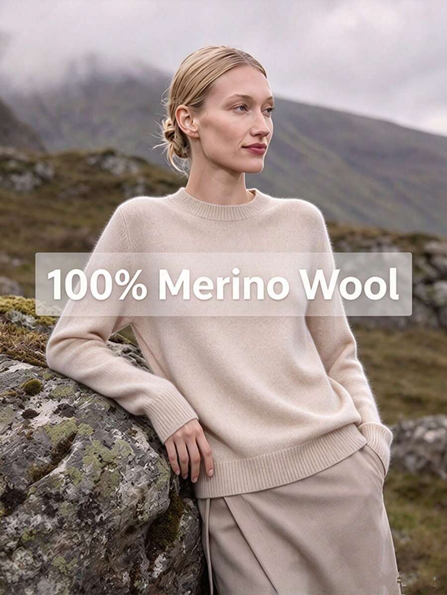 100% Merino Wool Warm Soft Skin-Friendly Beige Christmas Sweater For Autumn/Winter - Beige - View 1