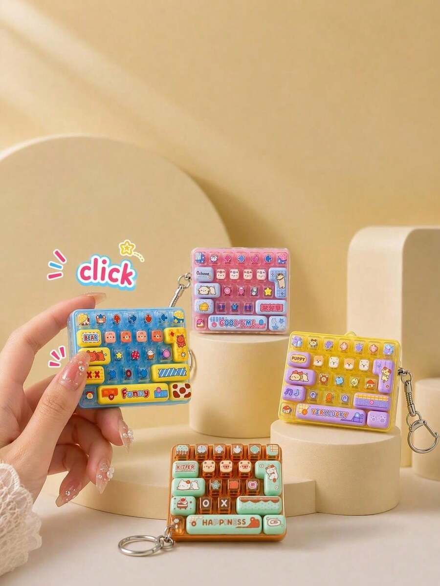 26-Key Stress Relief Keyboard Keychain, Fingertip Press Toy Pendant, Cute Cartoon Animal Clickable Sensory Toy, Portable Pressure Relief Bag Pendant, Anxiety Relief Gift, Holiday Party Gift - Multicolor - View 1