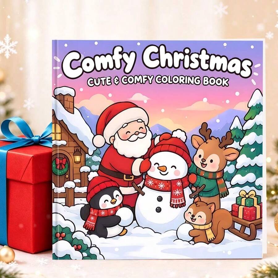 GDTME 2027 New Holiday Warmth Christmas Coloring Book, 20*20cm Square Format, Thick Line Simple Patterns, Inner Pages Include Santa Claus, Reindeer, Christmas Tree, Gingerbread Man, Christmas Gifts And Other Warm Christmas Scenes, Suitable For 14+ Teenagers Stress Relief Coloring Creative Gift