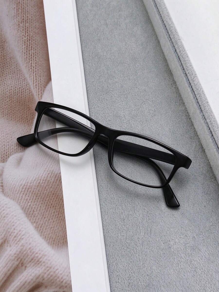 Minimalist Rectangular Black Frame Plain Lens Glasses For Women ...