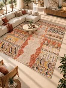 Pinkie Home - 1pc Vintage Print Bohem Living Room Rug Area Rug/Carpet/Bath Mat, Suitable For Bathroom, Kitchen, Entryway, Hallway, Bedside, Living Room, Bedroom, Machine Washable Rug, Home Decor - Burnt Orange - View 6
