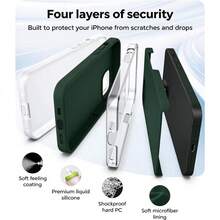 原裝矽膠保護殼，適用於 iPhone 13 14 15，[軍規級防震保護] 矽膠保護殼，內層柔軟防刮微纖維襯裡，適用於 iPhone 16 Pro Max 17 Pro Max 18 Pro Max XS Max XR 7 8 Plus SE2022 6s 6s Plus 12 Mini 11 - 墨綠色 - 查看 6