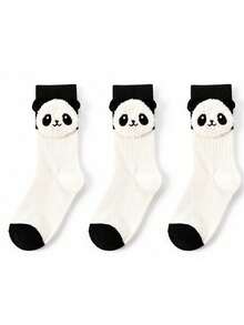 Boys Girls Panda Head Handmade Fabric Label Cute Comfortable Low Cut Socks - Black - View 19