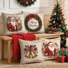 4pcs/1pc Santa Claus & Deer Pattern Pillow Case Without Insert, Single-Sided Printed Pillow Case, Suitable For Living Room, Bedroom, Home Decor, All-Season Pillow Case - Multicolor - View 7