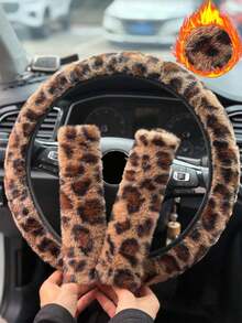 1pc Car Steering Wheel Cover With Leopard Print, Thickened For Winter Warmth And Anti Slip, Handle Cover For Interior Decoration - Multicolor - View 1