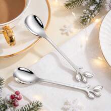 Mini Leaf Coffee Spoon, 10/20/30/40Pcs Stainless Steel Stirring Teaspoon, Multi-Purpose Dessert Fruit Appetizer Spoon For Wedding Christmas Party, Holiday Gift & Stocking Fillers - - - View 6