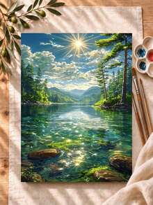 Radiant Sunshine Forest Lake (Frameless Or Framed) DIY Digital Oil Painting Set (Acrylic Paint) Adult Beginner Art Craft Home Wall Decor Holiday Gift - Sets - View 2