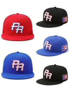 1pc Fashion And Personalized Flat Edge Baseball Hat PR Side Flag HipHop Hat Street Skateboarding Hat Outdoor Adjustable Decorative Sunshade Hat Unisex - PR-puerto Rico Side - View 1