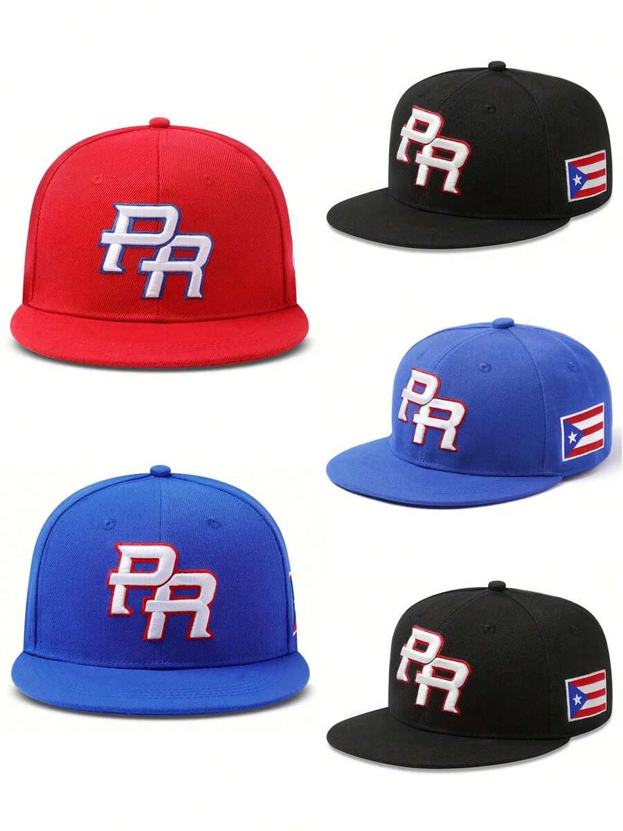 1pc Fashion And Personalized Flat Edge Baseball Hat PR Side Flag HipHop Hat Street Skateboarding Hat Outdoor Adjustable Decorative Sunshade Hat Unisex - PR-puerto Rico Side - View 1