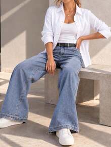 Women White Long Sleeve Button Down Shirt Collared Relaxed Fit Casual Office Work Blouse Everyday Layering Top Daily - White - View 9