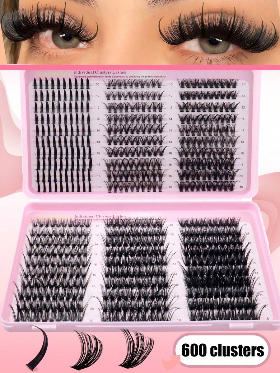 600 Clusters Dense Wet Tip 30D/80D Mixed Lower Lashes Thick D Curl ...