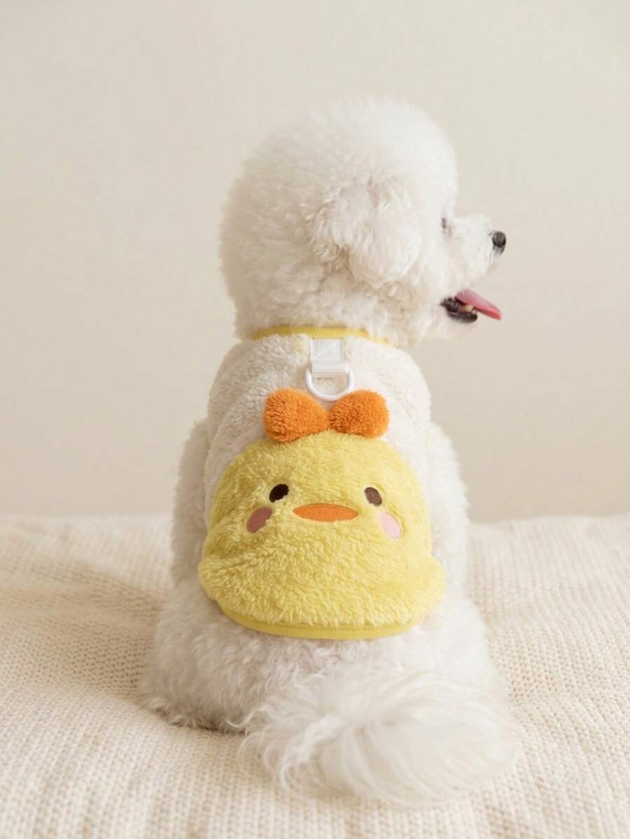 PETSIN Áo vest lông xù hai màu họa tiết gà con dễ thương kèm tai 3D, quần áo thú cưng dày ấm cho mùa thu/đông, phù hợp cho chó cỡ nhỏ và trung bình - Màu vàng - Xem 1
