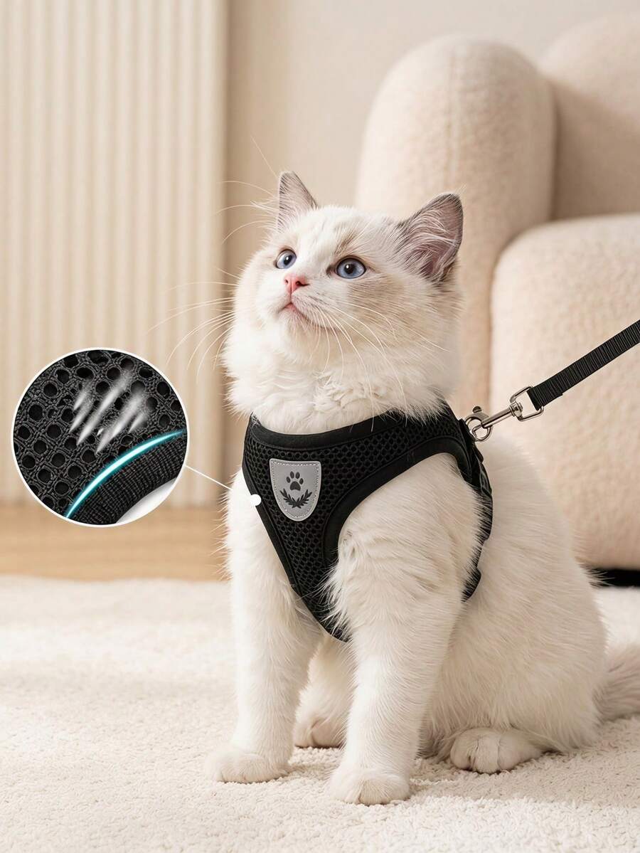 PETSIN 1pc Adjustable Cat/Dog Harness & Leash Set, 125cm Leash, Breathable Mesh Escape-Proof Vest, Collar Alternative, Travel Essentials, Great Gift - Grey - View 1