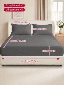 2/3pcs Solid Color Fitted Sheets Mattress Protector, Deep Pocket Bed Sheets, Soft & Breathable, Fits All Bed Sizes - Twin, Full, Queen, King, 9-12 Inches/25cm Deep Pocket, Machine Washable, Dark Gray - Dark Grey - View 9
