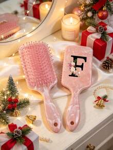 A-Z Alphabet Flower Print Pink Marble Design, Soft Detangling Bristles With Anti-Static Scalp Massage, Gentle Hair Detangler For Daily Travel, Bridesmaid Stocking Stuffer Gift & Birthday Accessory - Multicolor - View 36