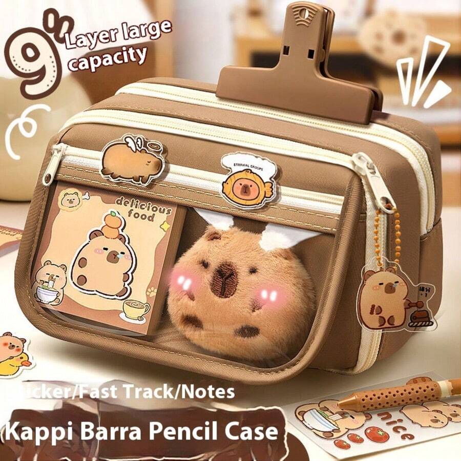 Bộ hộp bút nhiều lớp họa tiết Capybara 8 món/128 món/226 món, gồm bút in hình Capybara và tẩy, đầy đủ đồ dùng văn phòng phẩm, họa tiết tiện dụng, dòng văn phòng phẩm dùng hàng ngày