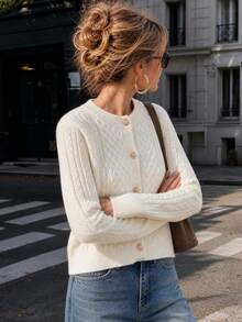 Women's Solid Color Casual Versatile Daily Outing Cardigan - White - View 4