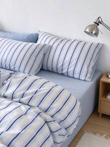 3pcs Back To School Nordic Minimalist Ins Style Striped Plaid Bedding Set 2 Pillowcases + 1 Duvet Cover Set (Bed Sheet And Inner Filling Not Included) - Multicolor - View 5