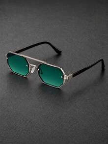 Men's Minimalist Geometric Decorative Glasses, Vintage Asymmetrical Square Lenses, Metal Full Frame Design, Wide Temple Arms With Exquisite Connection Structure, Business Casual Style, Daily Commute, Study And Office - Multicolor - View 3