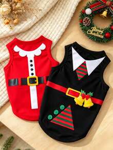 LUCKIE LABO 2pcs Christmas Costume Pet Vest Set, Fun Print, Anti-Flea, Reduces Shedding, Insulated And Breathable, Suitable For Small And Large Dogs And Cats, Indoor And Outdoor - Multicolor - View 1