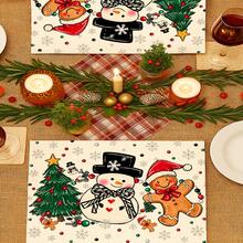4Pcs Christmas Placemats Cute Snowman Gingerbread Man Xmas Tree Snowflake Print Table Mats Winter Holiday Farmhouse Dining Table Decor - White - View 10