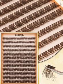 144pcs Brown Eyelash Cluster Tray, Soft Fluffy D Curl Brown Single Lash Mixed 10-18mm, Natural Voluminous Segmented Lash Extension Set, Suitable For Women Beginners Daily Wear, Christmas Party Eye Makeup Tool - D - View 6