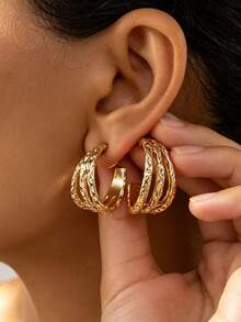 1 Pair European & American Geometric Minimalist Versatile Women's Hoop Earrings - Yellow Gold - View 6
