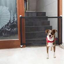 1pc No-Drill Telescopic Pet Gate, With 6 Hooks, Dog And Cat Pet Safety Gate, With Durable Tear-Resistant Mesh Portable Pet Barrier, Easy To Install, No-Drill Design, Stable And Secure Installation, Adjustable Portable Cat And Dog Protective Fence, Indoor And Outdoor Dual-Use Safety Gate, Suitable For Doorways, Hallways, Stairs And Home Indoor Safety Fencing - Black - View 5