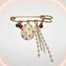 Ghim cài áo hình quả trứng Giáng Sinh dễ thương, kim cài an toàn đính đá rhinestone màu sắc bằng nhựa resin lấp lánh, chuông tua rua ngọc trai, phụ kiện trang phục Giáng Sinh làm quà tặng - Tua rua hình trứng màu sắc - Xem 5