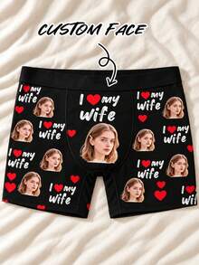 1pc Men's Customized Wife Face Heart Print Boxer Briefs, Soft Elastic Fabric, Romantic Personalized Valentine's Day Underwear - Multicolor - View 7