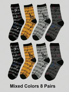 1/4/8 Pairs Men's Novelty Musical Note Pattern Crew Socks,Soft Breathable Funny Music Themed Dress Socks,For Daily Casual Wear & Holiday Presents - Multicolor - View 12