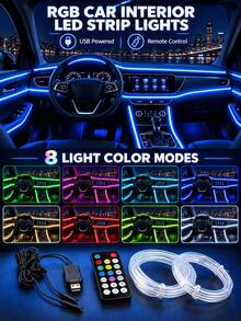 Car Interior LED Light Strip With Remote Control, Neon Lights Sync To Music, Vehicle Decoration Accessories Interior Atmosphere Light Set - Multicolor - View 10
