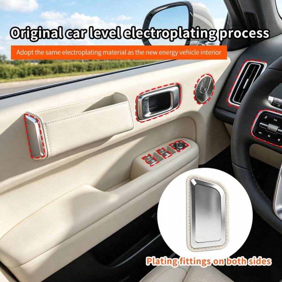 1pc Ultra-Fine Fiber Leather Self-Adhesive Car Multi-Function Storage Box, Universal Car Door Side Storage Organizer, Car/Home/Office Miscellaneous Storage Rack - 2631 - View 1