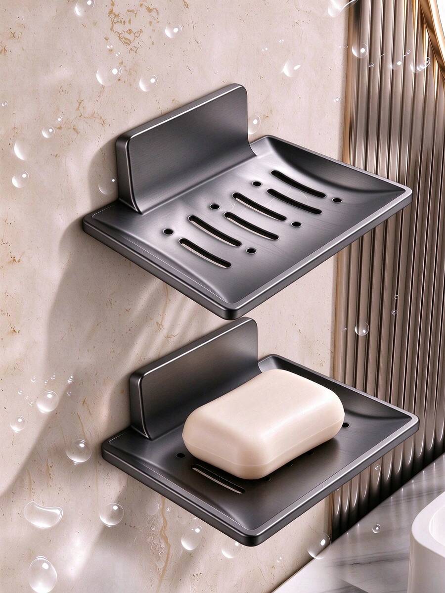 Double Layer Wall-Mounted Soap Holder, No-Drill Self-Adhesive Drainage Soap Tray, Bathroom Shower Sink Kitchen Storage Rack, Suitable For Landlords And Tenants, Minimalist Bathroom Accessory, Rust-Proof Aluminum Soap Dish Rack, Keeps Soap Dry - Multiple Styles - View 1