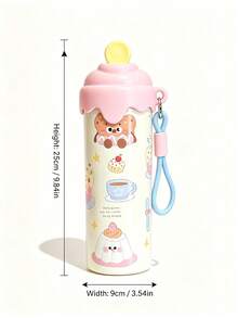 600ML 304 Stainless Steel Insulated Tumbler, Cute Ice Cream Design, Multiple Colors Available, With Portable Hanging Strap, Leak-Proof Flip Lid, Suitable For Girls, Students, Outdoor - Multicolor - View 7