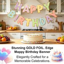 Macaron Letter Birthday Banner, Gold Glitter Edge, Happy Birthday Banner, Party Decoration, Reusable, Party Backdrop, Halloween Home Decor, Christmas, Halloween, Christmas Decoration, Garden Party, Random Color - Multicolor - View 9